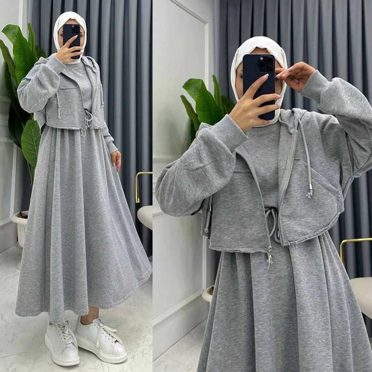 Drop Shoulder Short Hooded Maxi Style 2-Pcs Winter Co-Ord Set. WWTS-16