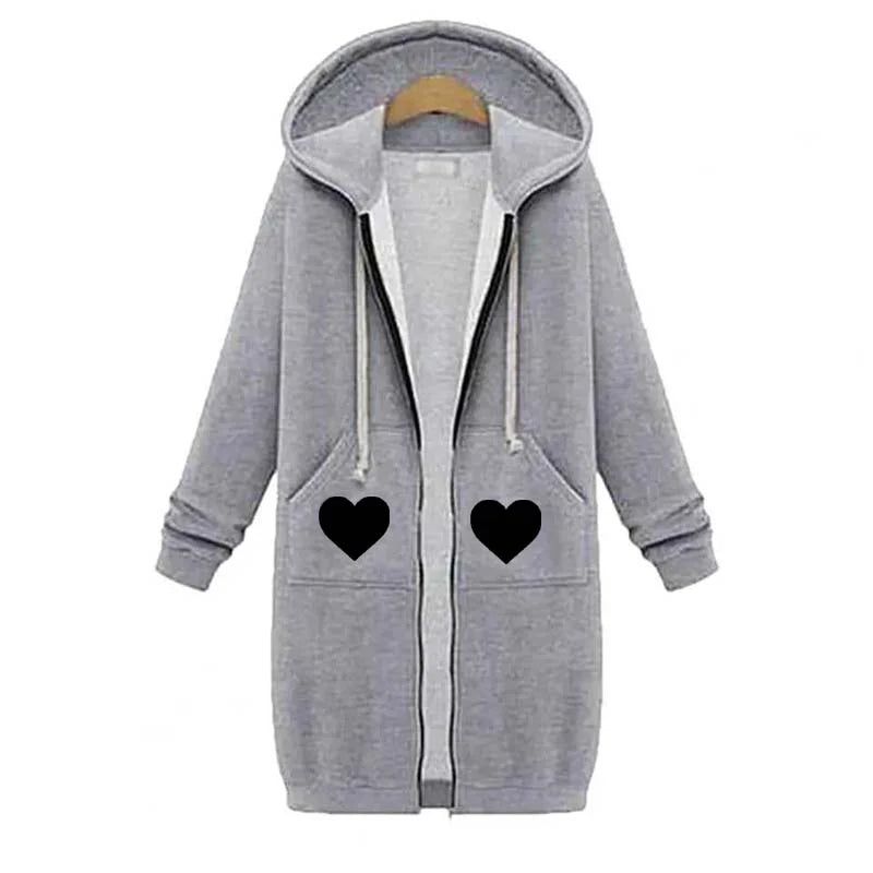 Heart Pocket Printed Premium Quality Long Zipper Hoodie For Winter's.