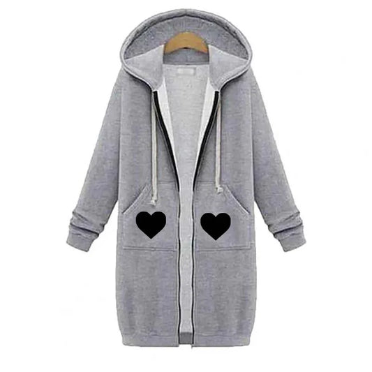 Heart Pocket Printed Premium Quality Long Zipper Hoodie For Winter's.