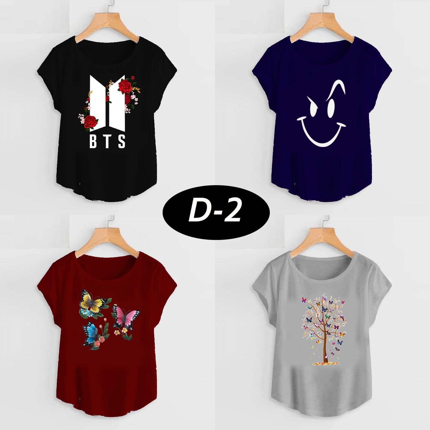 Bundle Of 4 Funky Cap-Sleeve Printed Tshirt's For Her.