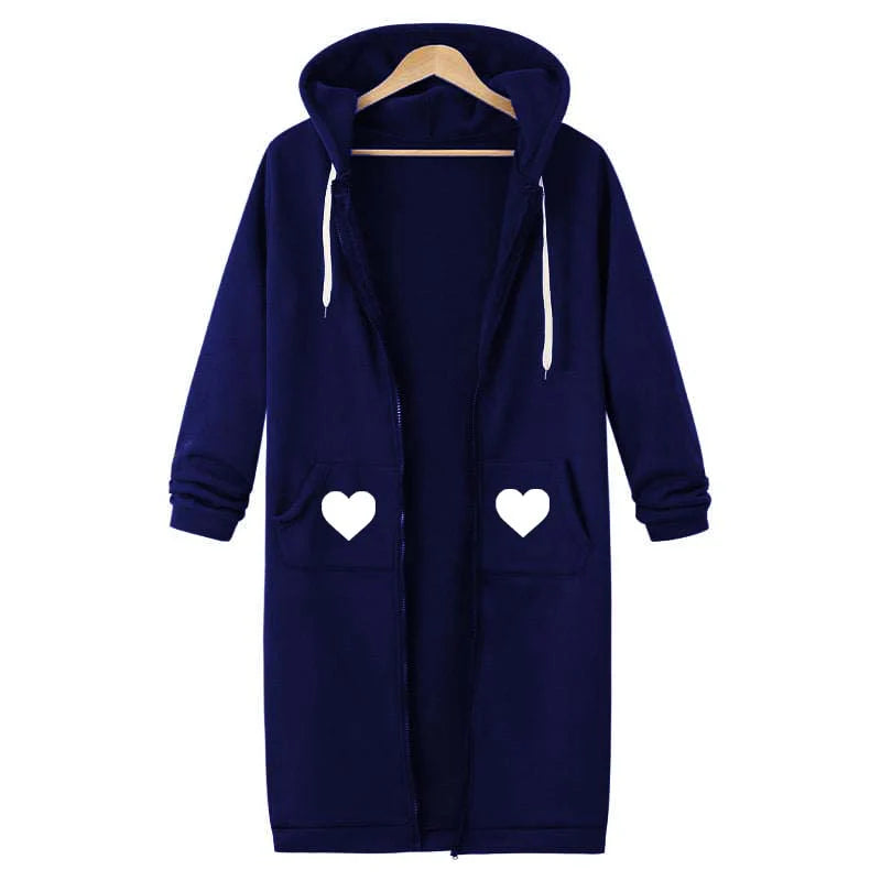 Heart Pocket Printed Premium Quality Long Zipper Hoodie For Winter's.