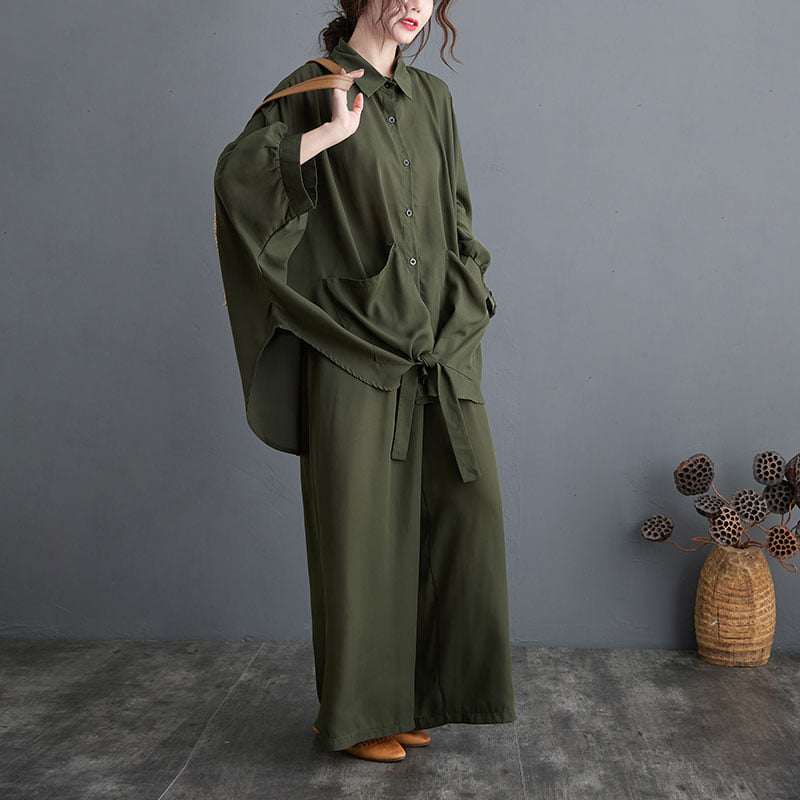 Korean Batwing-Style Double Pocket 2-Pcs Co-Ord Set.