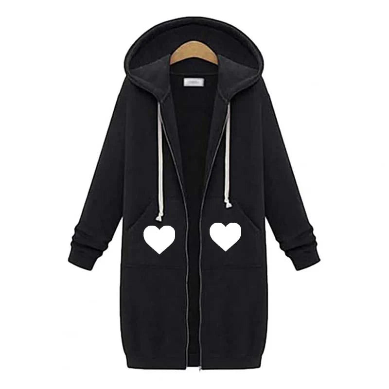 Heart Pocket Printed Premium Quality Long Zipper Hoodie For Winter's.