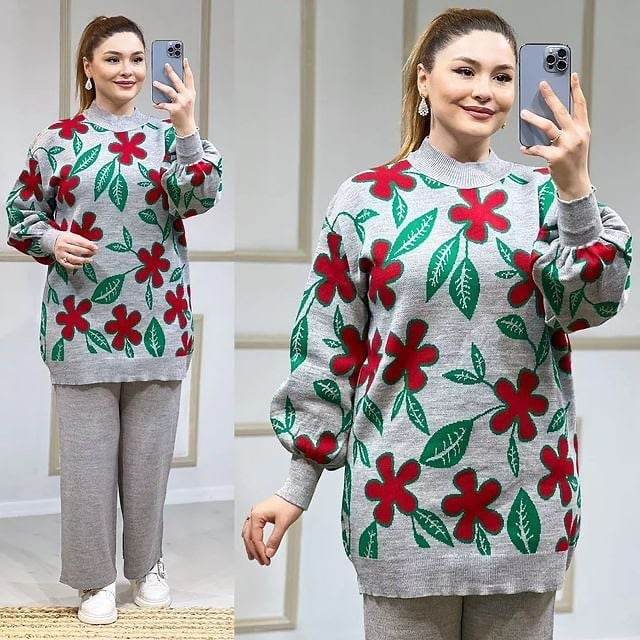 Flower Printed Premium Quality Winter 2-Pcs Tracksuit For Her. WWTS-01