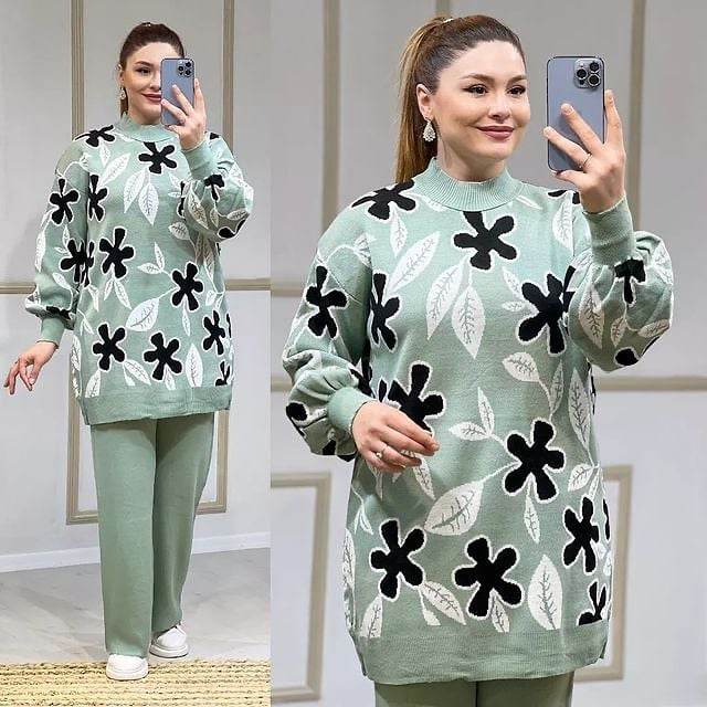 Flower Printed Premium Quality Winter 2-Pcs Tracksuit For Her. WWTS-01