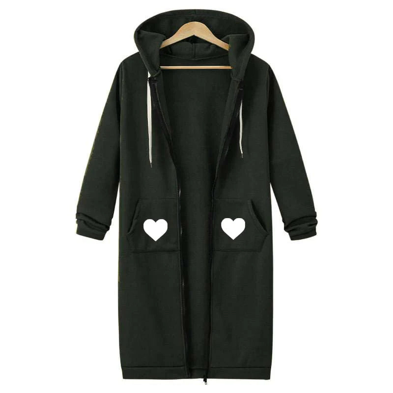 Heart Pocket Printed Premium Quality Long Zipper Hoodie For Winter's.