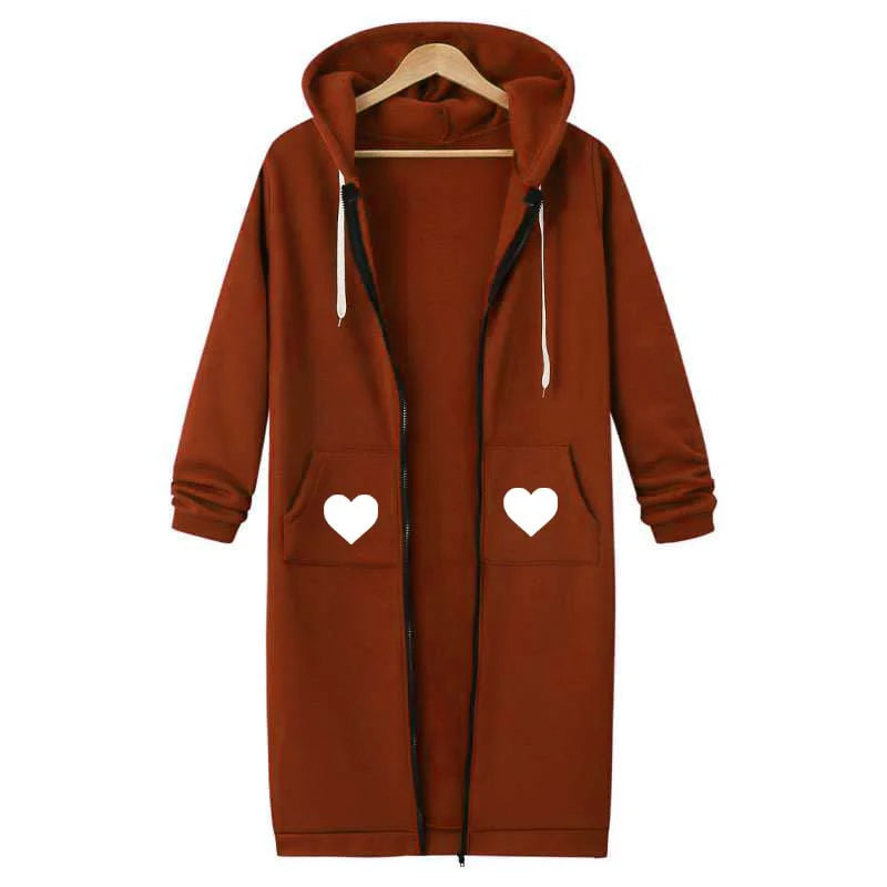 Heart Pocket Printed Premium Quality Long Zipper Hoodie For Winter's.