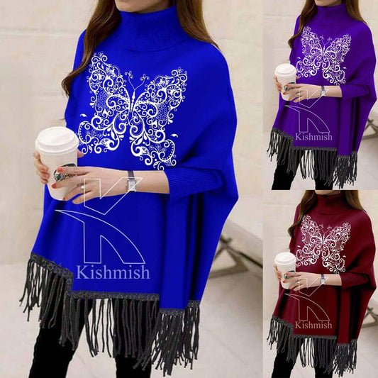 Bundle Of 3 Butterfly Printed Bat-Wing Style Lace Work Poncho For Summer's.